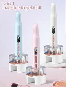 二合一电动美甲钻、UV美甲灯、USB充电式电动指甲锉抛光器套装，适用于亚克力凝胶指甲，美甲修脚工具，指甲打磨器，5档速度调节 - 18件套，包含指甲钻头和砂圈 - 彩色 - 查看 9