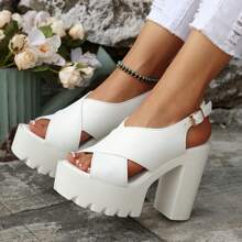 Summer New Open Toe Strap Buckle Thick Soled Ladies Fashion Super High Heel Sandals, Stylish And Convenient To Wear, Suitable For Party Outfit