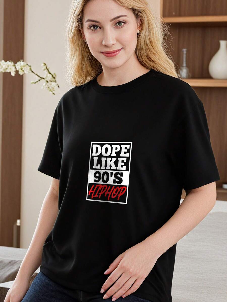 Dope-Like-90-S-Hip-Hop-Saying-Rap-Music-Rapper-T-Shirt - 黑色 - 查看 1