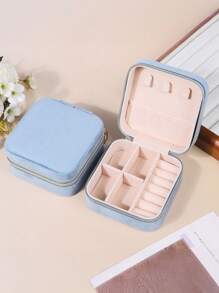 1pc Women Velvet Jewelry Box, Jewelry Storage Case, Travel Jewelry Organizer, Dual-Layer Portable Mini Jewelry Display And Storage Box, Suitable For Earrings, Rings, Necklaces, Bracelets, Nail Art, Mother's Day, Christmas, Halloween Gift For Her For Women Storage Organizer Travel Essentials Back To School Dormitory Storage