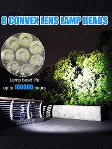 1pc High Power LED Flashlight,Mini Strong Light Portable Waterproof ABS Torch,Multi Functional Portable Flashlight Suitable For Outdoor Camping And Fishing Lighting, Camping Accessories - Black - View 8