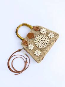 2025 New Handmade Weaving Shell Beads Flower Shoulder Bag, Fashion Multi-Way Tote