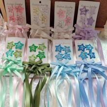 6pcs/Set Women's Hair Accessories - Star, Bow Decor, Ballerina Style Bow Ribbon Hair Clips, Double Ponytail Ribbon Hair Ties, Sweet Bow Hair Clips, Suitable For Daily Use, Cute (Not Include Card)