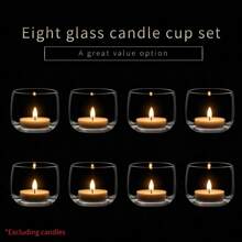 6 Piece Candlestick Set, Wish Tea Candles & Transparent Glass Candleholders, Circular Christmas Home Decor, Wedding Table