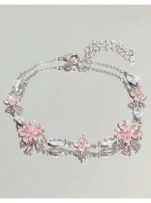 1 pieza Brazalete de cristal en color rosa flor de cerezo, adecuado para uso diario