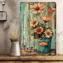 1PC Rustic Tin Sign, Floral Illustration, Motivational Quote, Perfect For Living Room, Bedroom, Or Office, -Friendly, Durable Metal, Inspirational Wall Art, Vintage Style, High-Quality Material, Rustic Home Dr, 8x12 Inches / 20x30 Cm - 彩色 - 查看 10