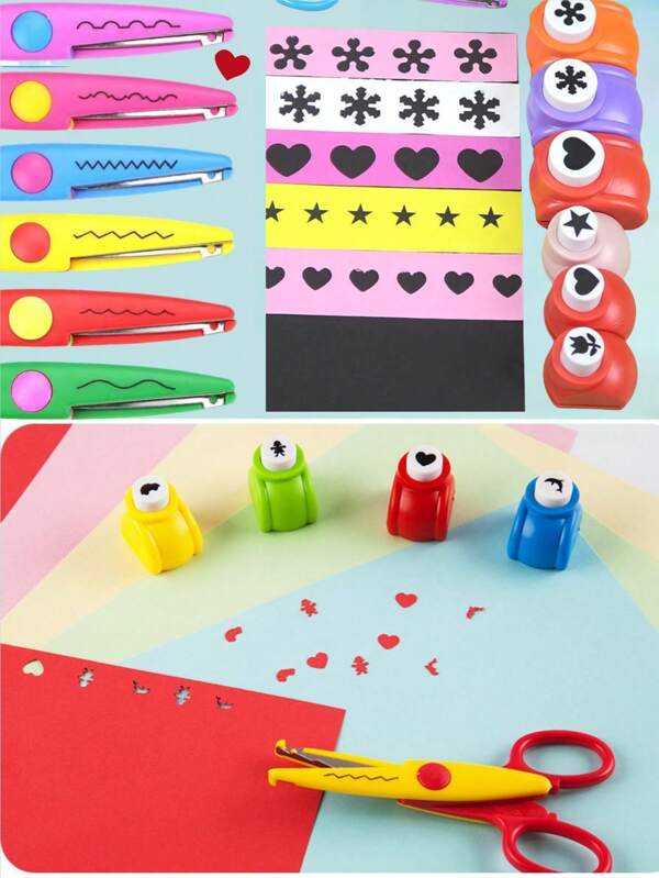 Juego de tijeras con borde ondulado y diseño dentado y herramientas de estampado para manualidades infantiles - Juego de tijeras para scrapbooking, proyectos de manualidades preescolares y de primaria (diseño redondo antideslizante), de vuelta a la escuela, útiles escolares