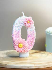 1 Pc Shiny Pink Number Candle With Floral Accents - Sparkling Birthday Cake Decoration For Party And Celebration, Long-Lasting Wax, Indoor Use, Suitable For Festive Gatherings And Birthdays