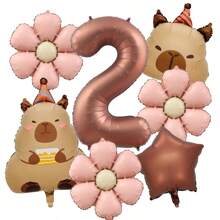 7pcs 40inch Caramel Chocolate Foil Number Capybara Theme Balloon Daisy Flowers Birthday Party Decoration