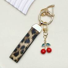 TTOBS 1pc Handmade Leopard Leather Car Key Chain With Cute Cherry Pendant - , Fashionable And Multifunctional Backpack Key Chain, The Perfect Accessory For Backpacks. The Perfect Gift For Valentine's Day, And An Excellent Gift For Your Beloved Girlfriend.