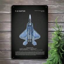 1PC F-22 Raptor Aircraft Tin Sign, Stealth Fighter Jet, Bright Neon Lights, High-Quality Metal, Modern Style, Futuristic Aviation Decor, Military Wall Art, Perfect For Aviation Room, Office, Game Room, 8x12 Inches / 20x30 Cm - 彩色 - 查看 4