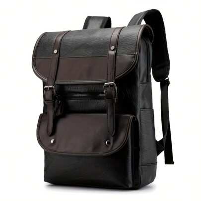 Local ShippingMultifunctional, And Durable For Daily Commute, 1pc Extra-Large Capacity Mens PU Casual Backpack, Outdoor Travel, And Leisure Activities