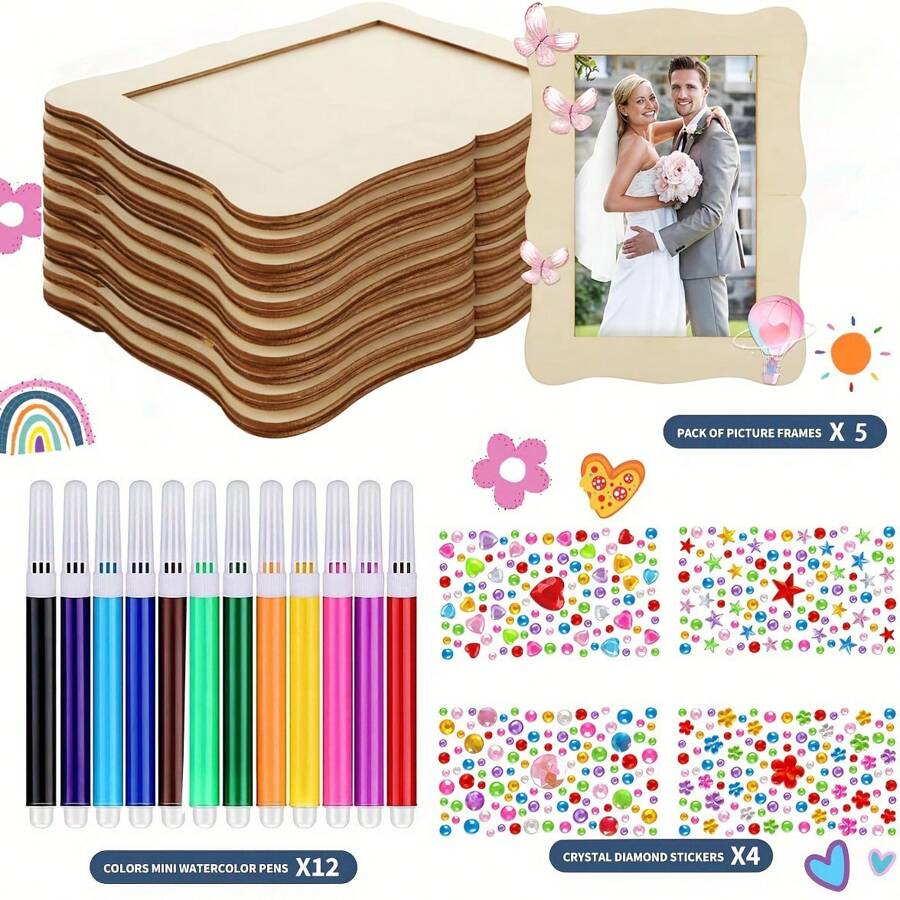 21pcs Modern Wooden Photo Frames – Horizontal Tabletop Frames, Wooden Finish For Desk Display, DIY Painting & Doodling Frames – Home Decor, Unique Birthday Gift For Garden, Courtyard & Festival Decoration​