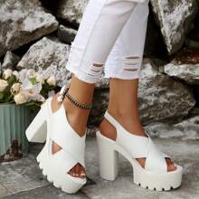 Summer New Open Toe Strap Buckle Thick Soled Ladies Fashion Super High Heel Sandals, Stylish And Convenient To Wear, Suitable For Party Outfit
