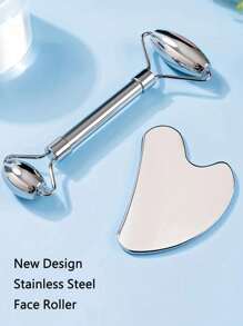 Zestaw 1/2 szt./zestaw wałków do masażu twarzy ze stali nierdzewnej i gua sha - metalowy wałek do masażu twarzy, metalowy gua sha, narzędzia do masażu twarzy redukujące obrzęki, drenaż limfatyczny, napięcie twarzy, masażery do pielęgnacji skóry, uroda, produkty do pielęgnacji skóry, spa, pielęgnacja ciała, narzędzia do pielęgnacji skóry, pielęgnacja twarzy, akcesoria kosmetyczne, masaż, narzędzie do masażu twarzy, wałek do masażu twarzy