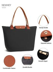 NEWHEY Bolso de hombro para mujer, bolso de mano con asa superior de nailon, bolso de fin de semana plegable estilo hobo