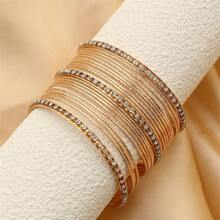 21pcs Vintage Exaggerated Crystal Encrusted Bangle Set For Women, Golden Asymmetrical Circle Bracelet Wrist Chain Multipiece