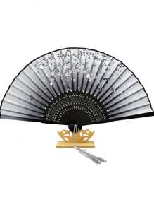 Antique Folding Fan, Bamboo Fan, Chinese Silk Fan, Chinese Role-Playing Fan, Dance Fan, Mask Fan, Handheld Bamboo Silk Folding Fan, Clothing Accessories, Dance Performance Props, Classic Ancient Chinese Pattern Folding Fan, Japanese Landscape Dance Performance Fan, Disco Fan, Charming And Elegant Retro Style Of China And Japan, Best Gift For Women