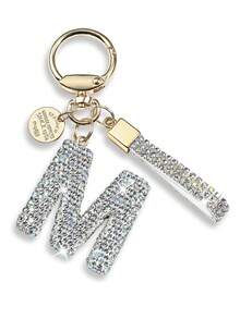 白色首字母钥匙扣礼物，适合女士女孩闪亮可爱背包汽车钥匙配件挂绳汽车配件包饰背包学校哥特式 Y2k 包挂绳带身份证夹汽车配件包饰