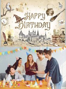 1PC Magical Birthday Wizard Background Witch Magic Castle Vintage Book Owl Birthday Background Cloth Suitable For Photography Background Of Cake Table Decoration, Suitable For Home Indoor And Outdoor Birthday Party Decoration, Suitable For Celebration And Photography Suitable For Birthday, Etc. - Multicolor - View 8