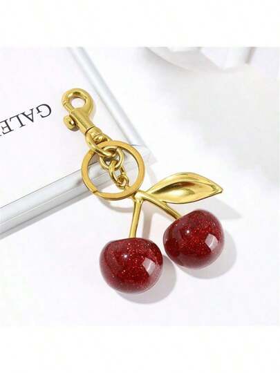 1 Cherry Pendant, New Large Chcherry Shaped Crystal Pendant, Key Chain Pendant, Sparkling Cherry Charm Keychain Wallet, Wallet And Bag With Shiny Resin And Metal Accessories For Women's Backpack Accessories, Suitable For Young Girls, White-Collar College Students, Birthday Gifts, Gifts For Girls