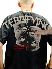 男士宽松休闲字母印花短袖T恤，轻薄透气，夏季 - 黑色 - 查看 7