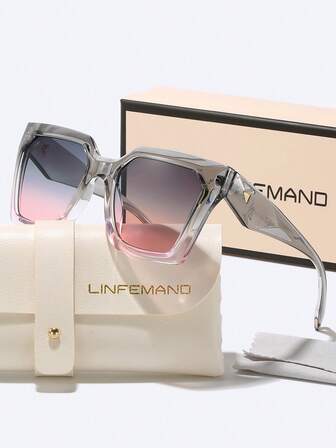  LINFEMAND Vierkante grote montuur met klinknageldecoratie, modebril voor dames, accessoire voor straatstijl, feest, vakantiecadeau