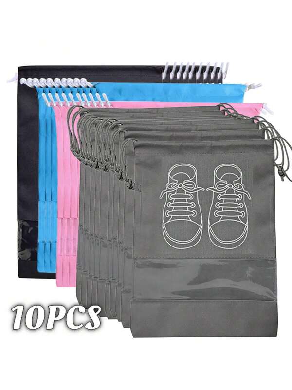 10 Bolsas de almacenamiento con cordón, Bolsas de almacenamiento de zapatos con cordón, Organizadores de armario, Bolsas a prueba de polvo y humedad, Ahorro de espacio, Reutilizables, Bolsas colgantes con cordón portátiles para clasificación de ropa, Bolsas de viaje y maletas, Adecuados para almacenamiento en el hogar y viajes, Playa, Mochilas escolares para las vacaciones de verano y el regreso a la escuela