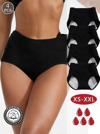 4-Pack Women Black Period Panties, Leak-Proof Gusset High Waisted Comfortable Breathable Underwear For Menstrual Days