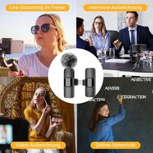 适用于 iOS Type-C 的无线领夹式降噪麦克风,即插即用,专业降噪夹式麦克风,适用于创作者和采访(50mAh 可充电电池) - 黑色 - 查看 10