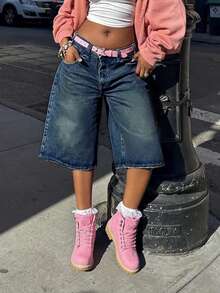 Distressed Streetwear Baggy Denim Bermuda Shorts Casual Summer - Dark Wash - View 3