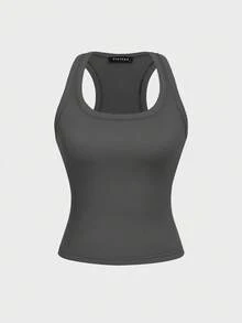 Floreya Square Neck Camisole Top For Women, Casual Slim Fit Sleeveless Crop Top, Versatile For Summer, Autumn & Spring - Dark Grey - View 3