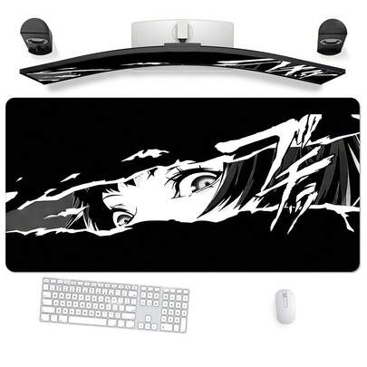 1 件超大动漫女孩游戏鼠标垫 - 橡胶材质，长方形，精密锁定边缘，可水洗防滑桌垫，适用于电脑电子竞技