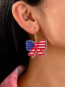 1 Pair Patriotic Bow & National Flag Design Earrings, Suitable For Holiday Wearing, Gift