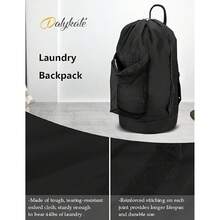 Mochila bolsa de lavandería, mochila de lavandería con correas de hombro y bolsillo de malla, bolsa de cesto de ropa duradera de nailon con cierre de cordón para la universidad, viajes, lavandería, apartamento - Negro - Ver 5