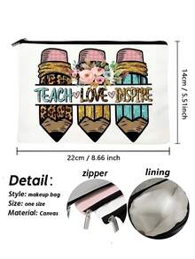 1pc Teacher Gifts, To Best Teacher Ever Letter Print Makeup Bag, Gift Bag Zipper Bag For Travel, Lightweight Storage Bag, Coin Purse, Zipper Clutch Pouch, Pouch Bags Cosmetics Bag Makeup Storage Bag Beauty Bag Makeup Bag - Multicolor - View 4