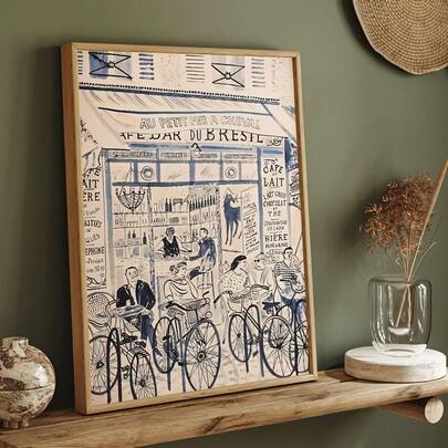 1pc Classic Modern French Cafe Art Poster Wall Painting, For Kitchen, Home Office, Bathroom, Living Room, Bedroom, Office, Hallway, Kitchen Decor Optional Frame ,Wall Art With Frame