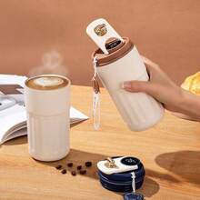 1pc 15.2oz/450ml Coffee Insulation Cup With Rope Cup 450ML Stainless Steel Accompanying Cup Portable Smart Coffee Cup Back To School
