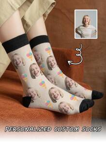 1 par de calcetines de tubo medio personalizados con rostro de mujer, puedes colocar cualquier rostro en los calcetines, calcetines personalizados con fotos, pareja de imagen personalizada interesante con calcetines de longitud media a larga, adecuados para el Día de San Valentín, cumpleaños, regalo, y otras ocasiones, personalizados, divertidos, ricos y coloridos, diseño creativo de anime y dibujos animados, regalos navideños