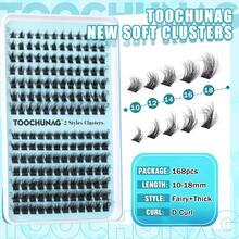 Fluff Lash Clusters 60D+80D Thick Eyelash Clusters D Curly Wispy Individual Lashes 10-18mm Cluster Eyelash Extensions 280pcs False Eyelashes DIY Flat Lash Extension By TOOCHUNAG - 白色 - 查看 3