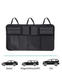 1 Car Trunk Storage Bag, Rear Seat Storage Bag, Large Capacity, Waterproof And Wear-Resistant Material, Easy To Install, A Travel Essential. - Black - View 5
