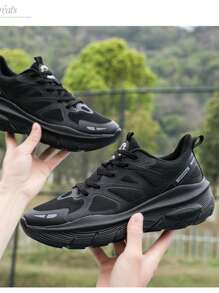 1 par de zapatos deportivos ligeros, transpirables y antideslizantes para parejas, de color negro, con 6 cm de aumento de altura, de unicolor, para uso casual al aire libre, de moda y cómodos para viajes y ejercicio