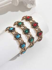 1 pieza Brazalete de piedra verde vintage para mujer, joyería de declaración de estilo bohemio