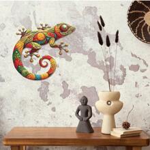 1 Stück 2D Metall Eidechse Wandkunst, Haus, Villa, Garten Deko Eisen Kunstwerk, Frühlings- und Sommer-Outdoor-Festival Dekoration, Landschaftsdekoration, Verschönerung der Umgebung, Innenraum-Wohnzimmerdekoration