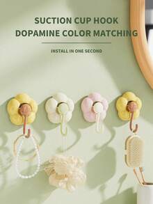 1/3/61PCS Flower-Shaped Suction Cup Hooks, No Need To Punch Holes, Strong Adhesion, Household Bathroom Door Hooks Vacuum Traceless Hooks Bathroom Storage, Strong Load-Bearing Door Traceless Clothes Hooks Bathroom Towel Hooks