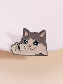 1pc Cartoon Strong Cat Thumbs Up Enamel Badge, Cute Sad Crying Cat Brooch, Backpack Lapel Pin Decor, Gift For Kids And Friends - Multicolor - View 4