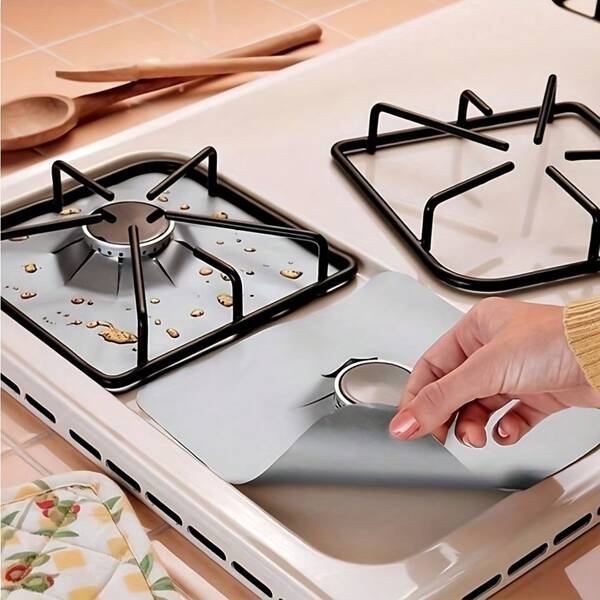 8/4 Pieces Of Oil And Gas Stove Pads, Reusable Aluminum Foil Gas Stove Protection Pads, Anti Fouling And Oil Protection Pads, Cleaning Pads, Household Kitchen Supplies, Cabinet Liners, Wallpaper, Table Mats, Room Decorations, Can Be Used To Prevent Oil Stains, Moisture, Etc., Suitable For Kitchens, Dining Rooms, Living Rooms, Cabinets, Wardrobes, Etc., Family Gifts, Home Gifts