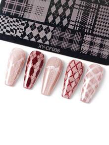 1件玫瑰花蝴蝶结环纹大理石美甲印花板，法式线条蝴蝶结日式美甲饰品，夏季美甲模板，美甲模具工具，适用于音乐节派对