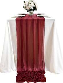 1pc/5pcs Red Sheer Table Runner, Table Flags, Suitable For Wedding Reception Decor, Bridal Shower, Birthday, Boho Rustic Decor, Holiday Party, Perfect For Rustic Wedding Party, Sheer Table Cloth, Party DIY Decor, Dining Table Centerpiece, Christmas Decor - Dark Red - View 3