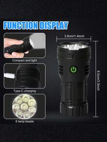 1pc High Power LED Flashlight,Mini Strong Light Portable Waterproof ABS Torch,Multi Functional Portable Flashlight Suitable For Outdoor Camping And Fishing Lighting, Camping Accessories - Black - View 2